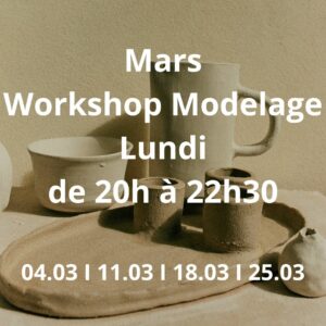 Mars : Workshop Modelage le lundi de 20h à 22h30